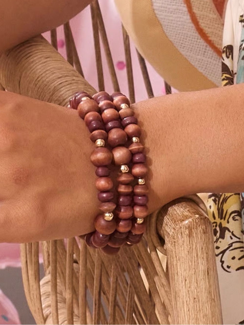 Park Lane Driftwood Brown Wooden and Golden Bead Bracelet Set of 3 - Picture 2 of 8